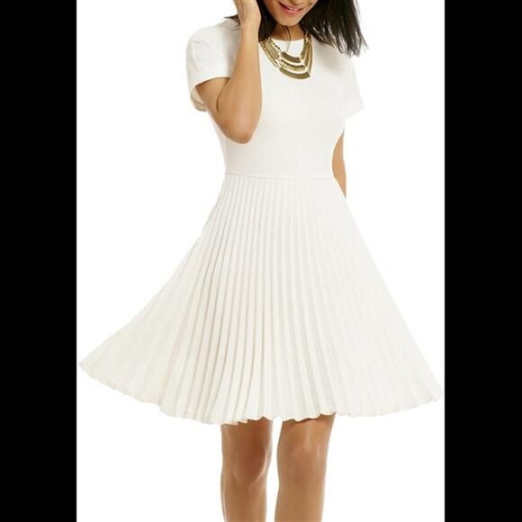 WOOSEA Women's Elegant Pleated Short Sleeves Cocktail Party Swing Dress - Picture 1 of 3
